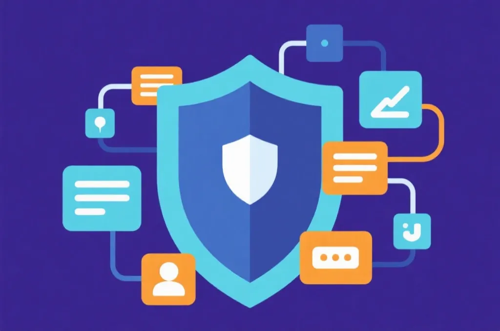 Conceptual flat vector illustration of digital security and shield protecting user data